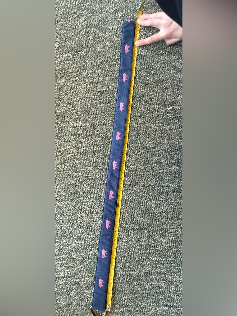 J. McLaughlin Navy D-Ring Belt with Pink Pig Print size XS